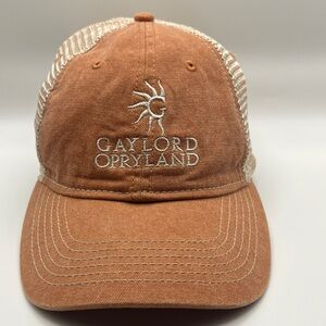Gaylord Opryland Embroidered Logo Trucker Hat - Peachy Rust & Cream